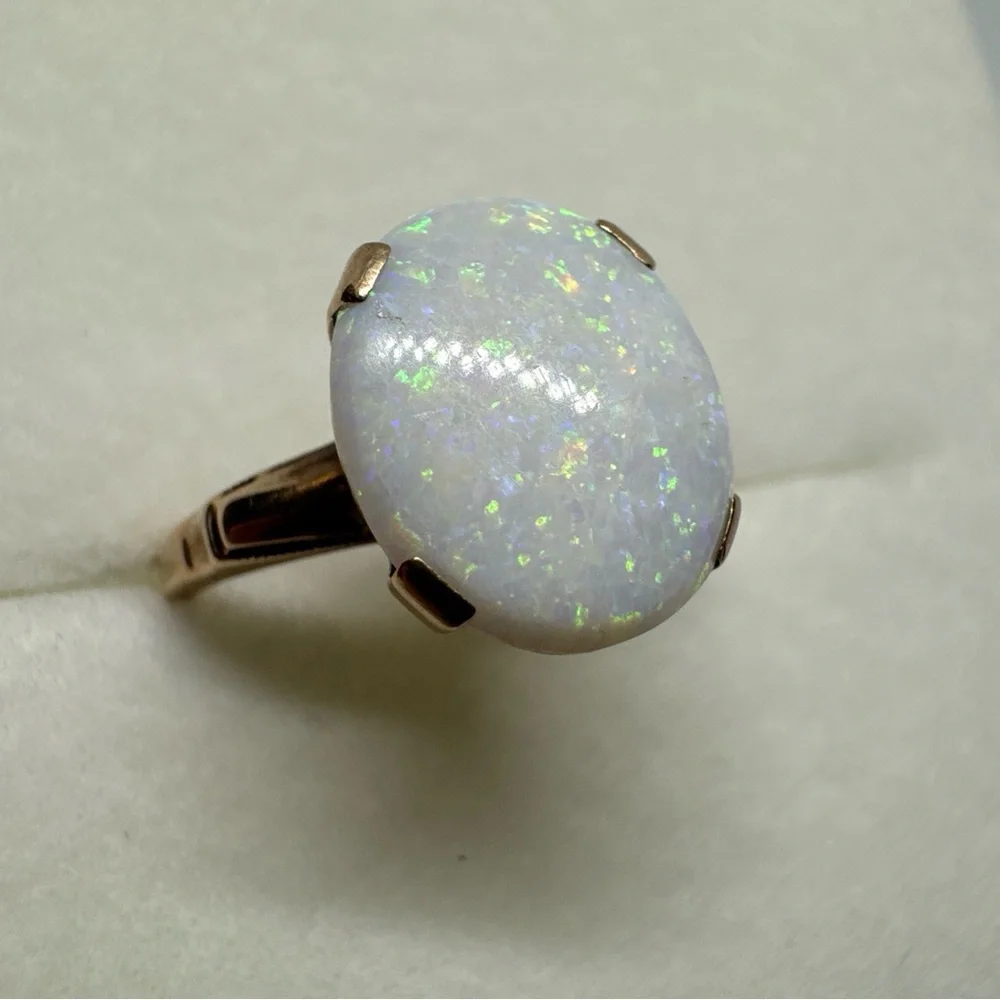 Vintage 10K Yellow Gold Opal Ring Size 6.25 Cocktail Heirloom Elegant Antique - Picture 2 of 14